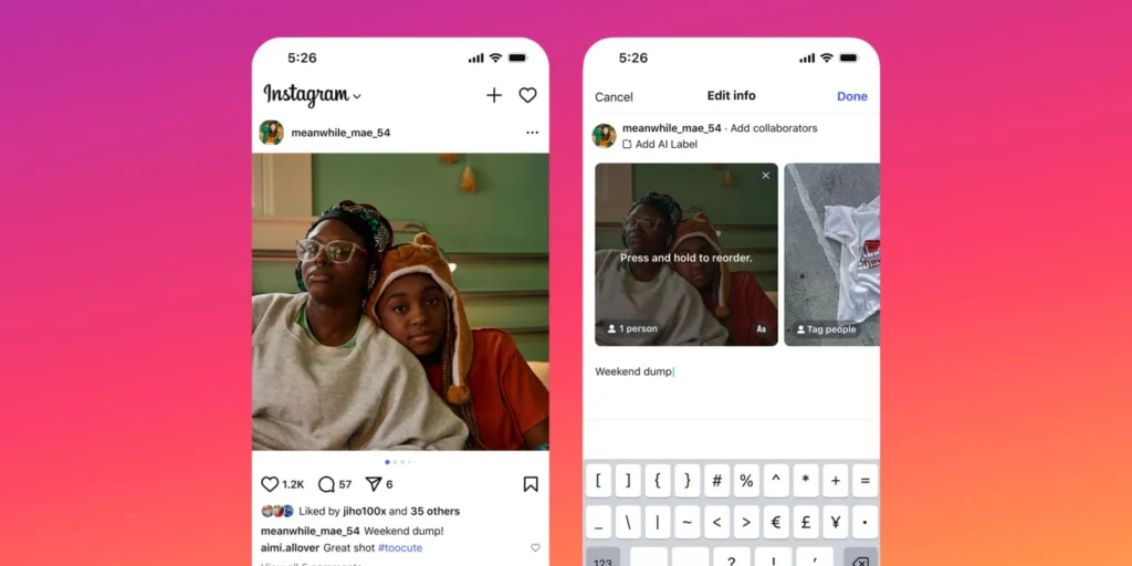 Instagram permite reordenar las fotos de tus carruseles después de publicarlos